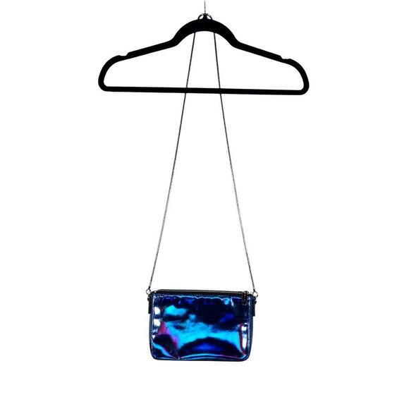 Milly Crossbody Bag Blue Holographic Iridescent Y2K Party Chain Link Strap - Picture 5 of 11